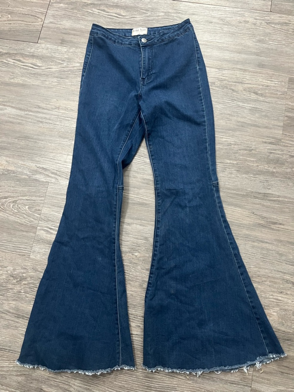 Blank Paige High-Rise Dark Blue Flare Jeans with Raw Hem size medium 
##A10